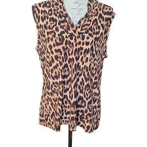 Anne Klein Women's Size Large Brown Black Leopard Print Sleeveless Blouse